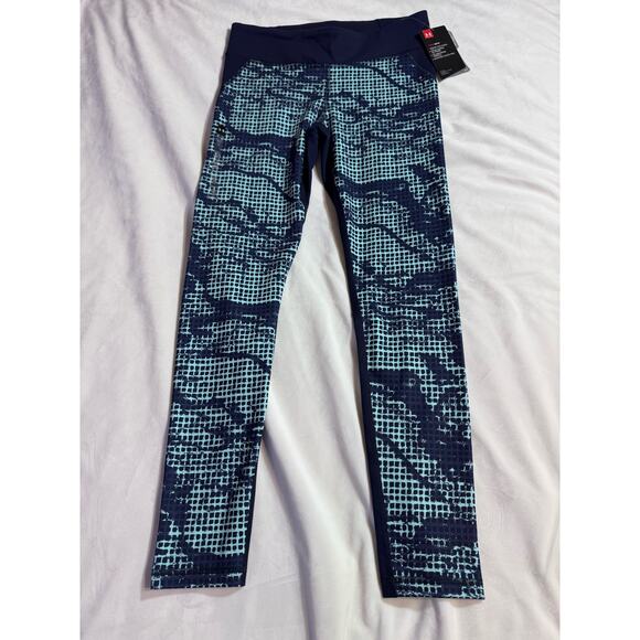 Under Armour Fitted Heatgear Compression Cropped Leggings Printed Blue Women’s - Picture 1 of 7
